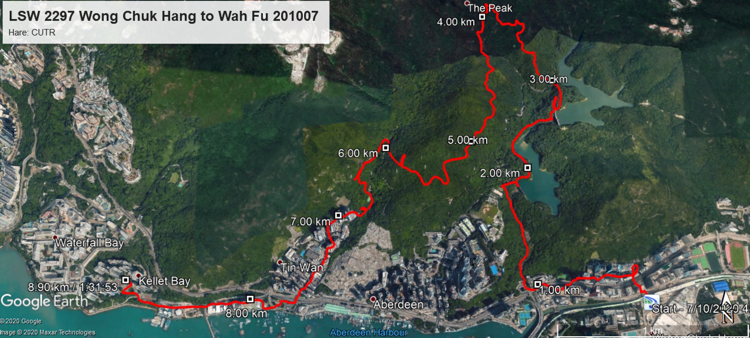 Wong Chuk Hang to Wah Fu 201007 8.90km 91mins