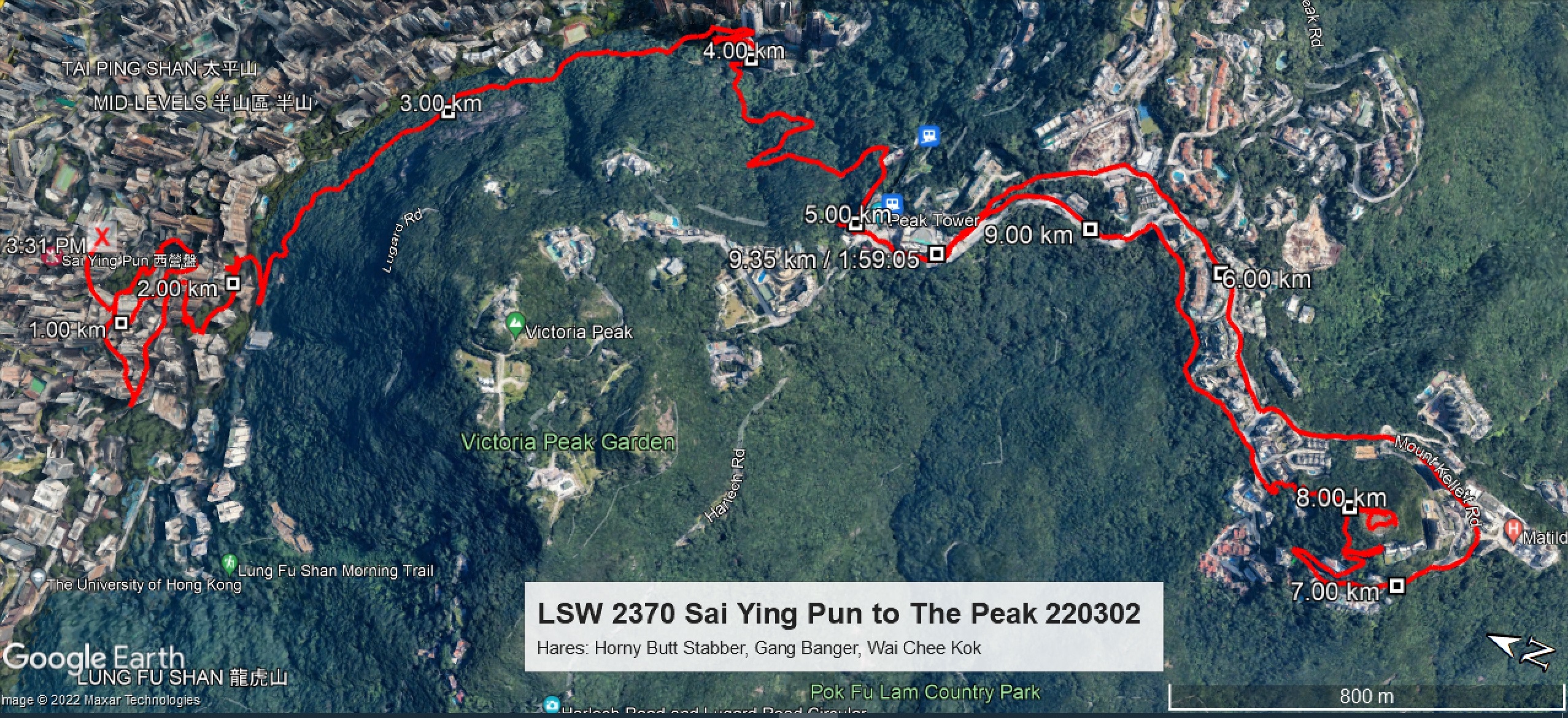 Sai Ying Pun to The Peak 220302 9.35km