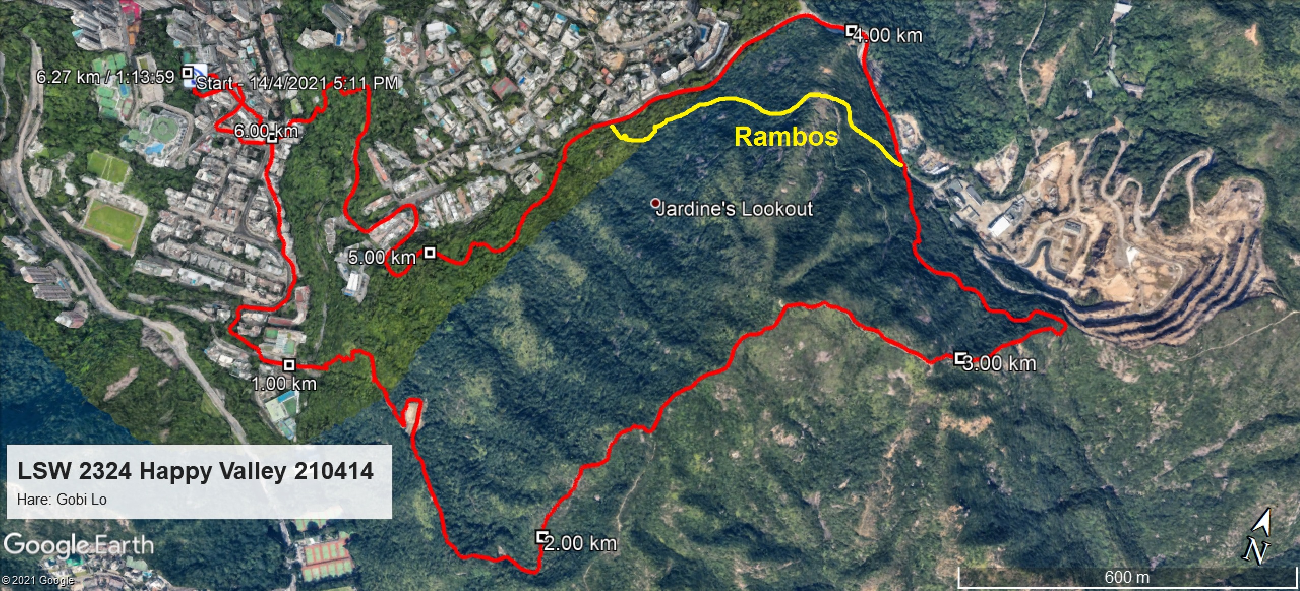Happy Valley 210414 6.27km 73mins