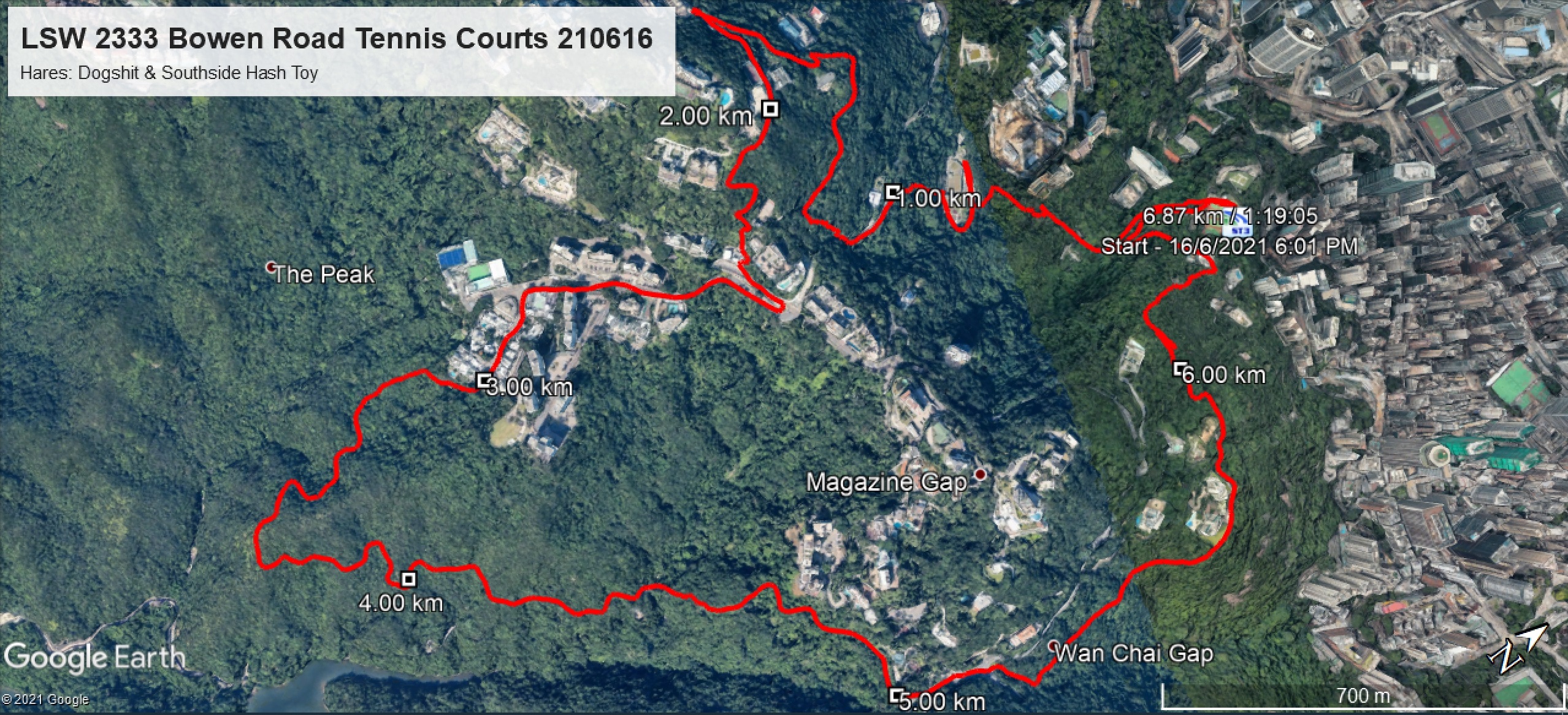 Bowen Road Tennis Courts 210616 6.87km 79mins